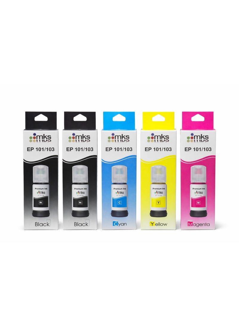 أم كيه إس طقم حبر 103 – 5 عبوات (2 × 100 مل أسود + 3 × 100 مل ألوان) متوافق مع طابعات Epson Eco Tank - Image 2