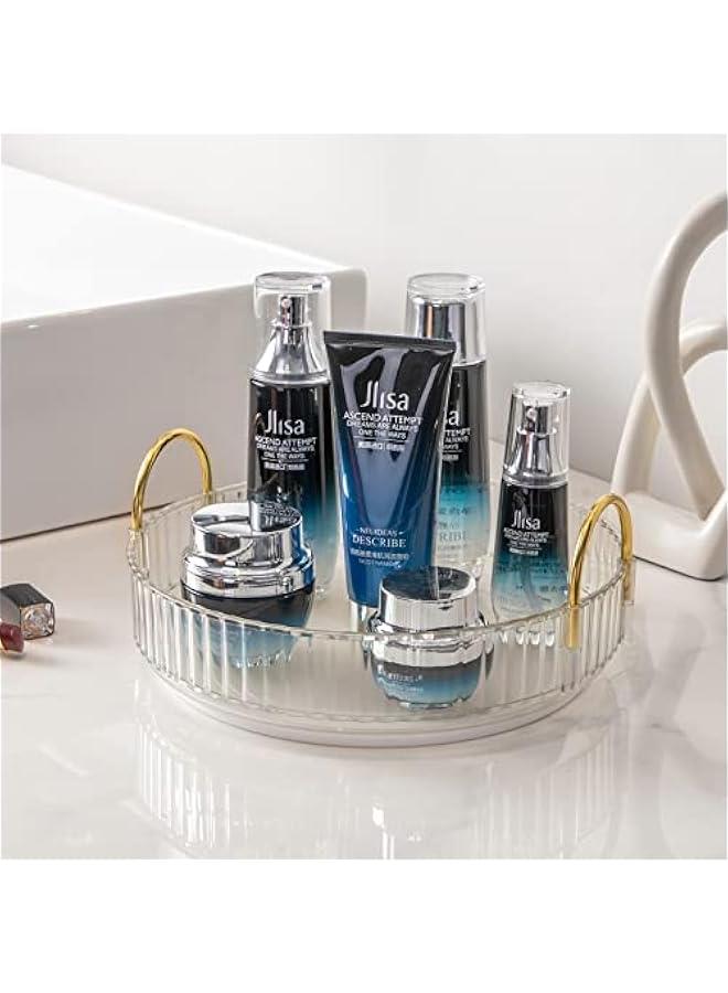 Arabest 360° Rotating Makeup Organizer, Bathroom Make Up Spinning Holder Rack, Large Capacity Cosmetics Storage Vanity Shelf Countertop, Fits Cosmetics, Perfume, Skincare, Lipsticks(1 Tier, Clear)  - Image 1