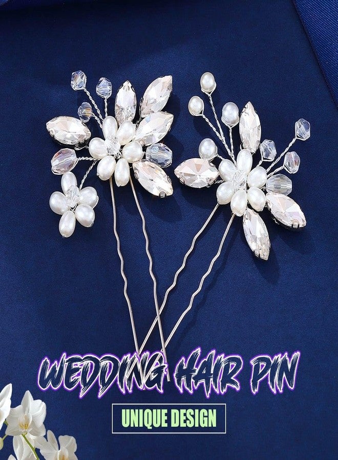 EVILD Bridal Wedding Hair Pins Pearl Hair Accessories Silver Rhinestone Hair Clips for Women (Pack of 2) - Image 2