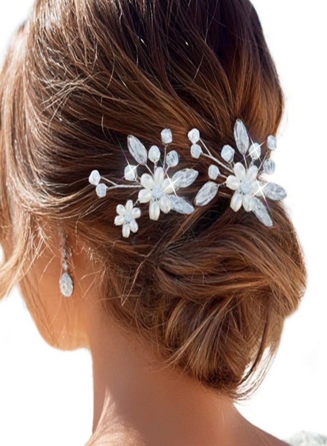EVILD Bridal Wedding Hair Pins Pearl Hair Accessories Silver Rhinestone Hair Clips for Women (Pack of 2) - Image 1