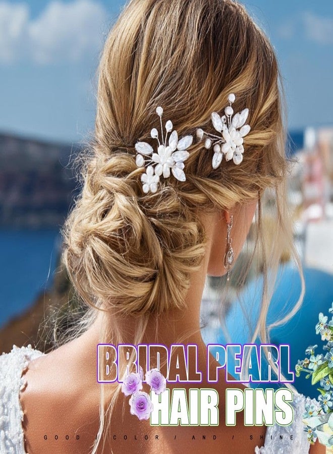 EVILD Bridal Wedding Hair Pins Pearl Hair Accessories Silver Rhinestone Hair Clips for Women (Pack of 2) - Image 3