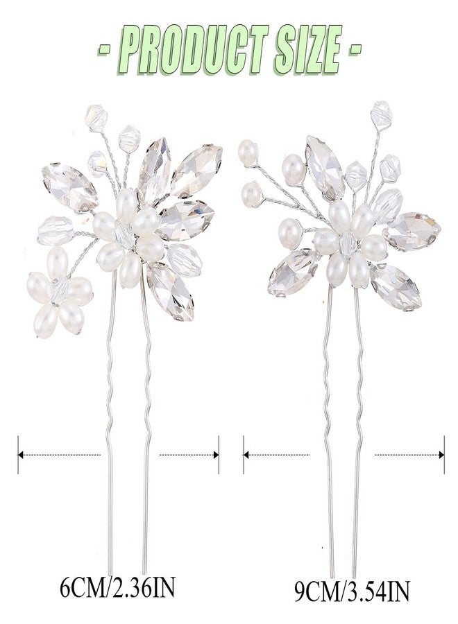 EVILD Bridal Wedding Hair Pins Pearl Hair Accessories Silver Rhinestone Hair Clips for Women (Pack of 2) - Image 4