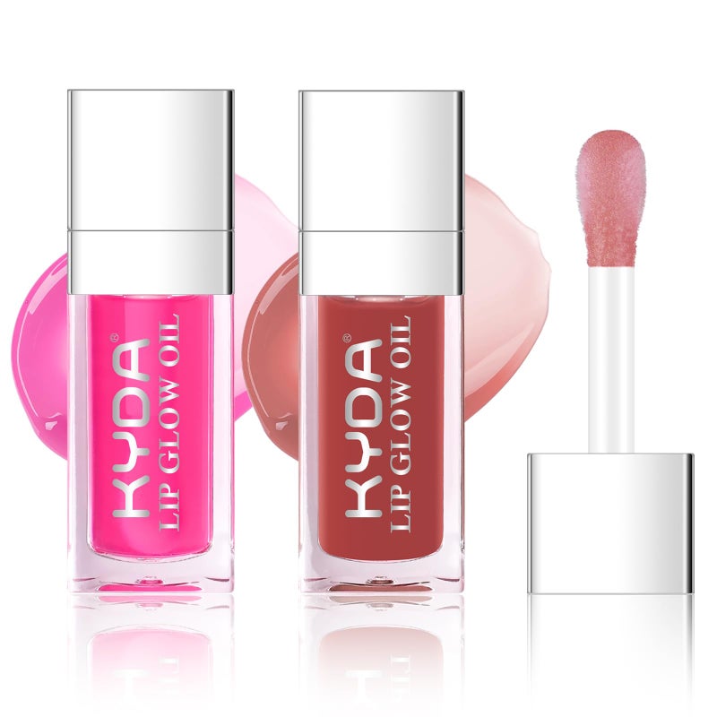 KYDA 2 Colors Hydrating Lip Glow Oil, Moisturizing Lip Oil Gloss, Transparent Plumping Lip Gloss, Lip Oil Tinted for Lip Care and Dry Lips, 007+012 - Image 1