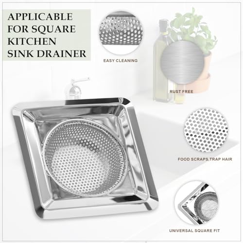 GLUN ® Stainless Steel Kitchen Sink Strainer Small Holes Stainless-Steel, Square Shape Size 11cm Diameter, Steelness Steel Material, Drain Basin Basket Filter Stopper Drainer Jali Pack of 2 - Image 2