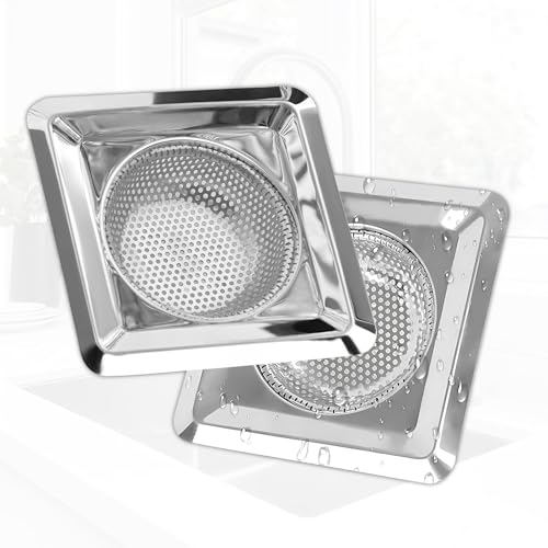 GLUN ® Stainless Steel Kitchen Sink Strainer Small Holes Stainless-Steel, Square Shape Size 11cm Diameter, Steelness Steel Material, Drain Basin Basket Filter Stopper Drainer Jali Pack of 2 - Image 1
