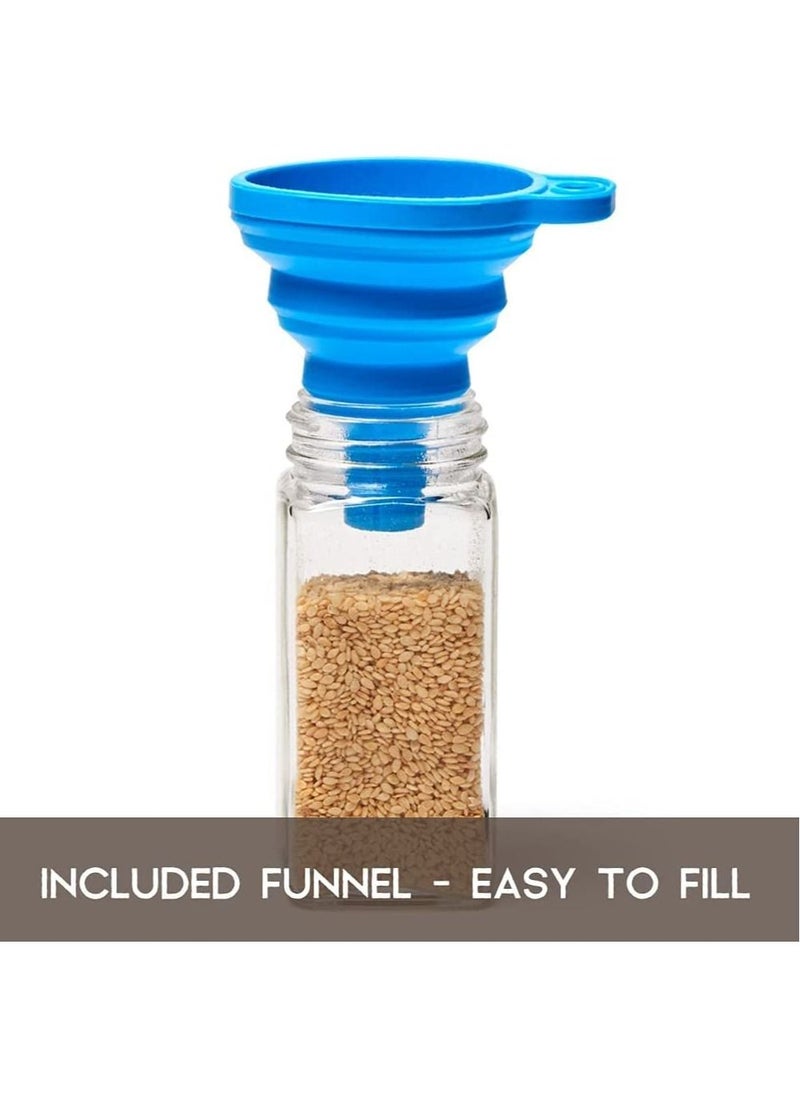 Swift 24 PCS Glass Spice Jars with Labels, 120ml for Spice Cabinet Rack Drawer Empty Seasoning Jars, 1 Pen, 1 Funnel for Herbs Seeds and Small Items Shaker Lids, Sponge Brush  - Image 2