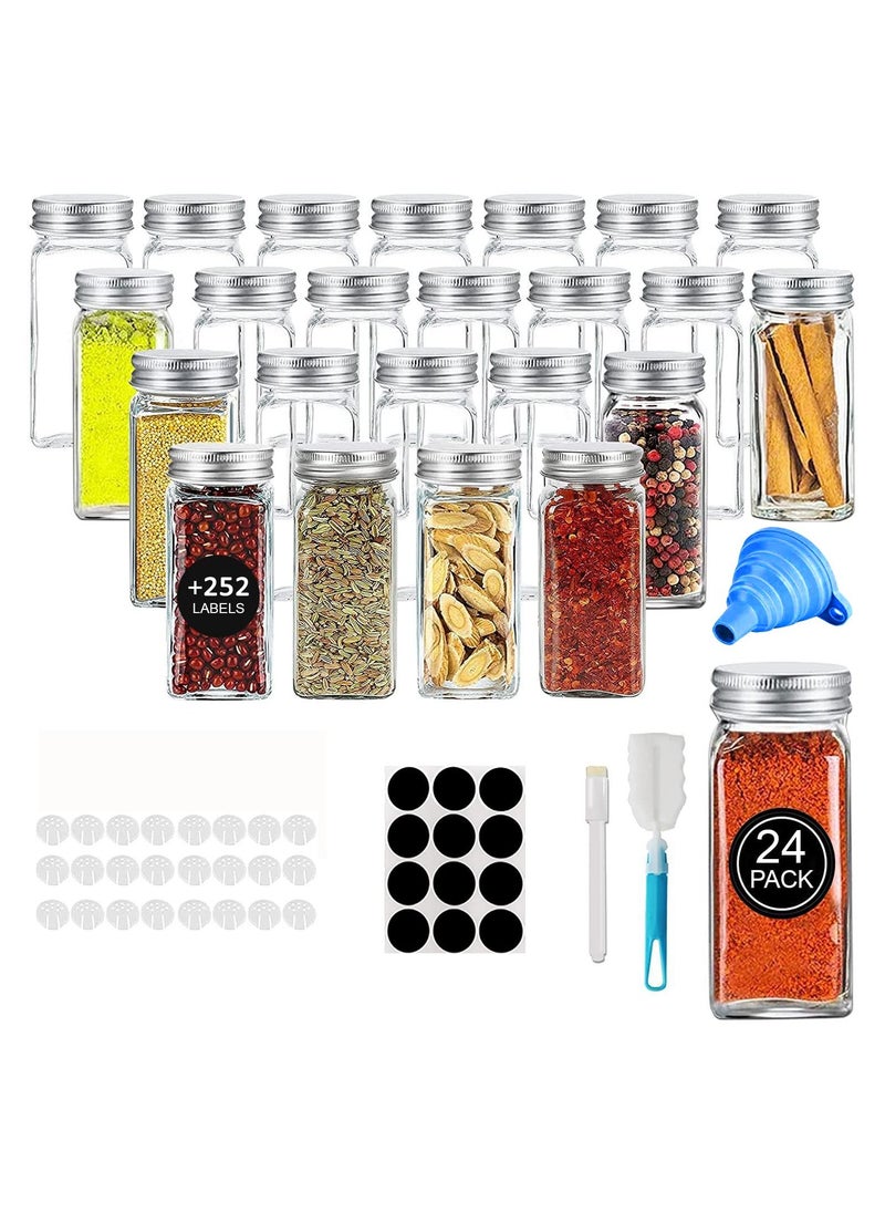 Swift 24 PCS Glass Spice Jars with Labels, 120ml for Spice Cabinet Rack Drawer Empty Seasoning Jars, 1 Pen, 1 Funnel for Herbs Seeds and Small Items Shaker Lids, Sponge Brush  - Image 1