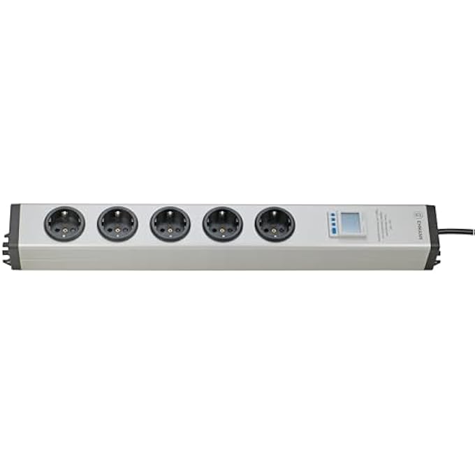 POWER STRIP 0874X00052031, 5-WAY WITH EL. TIMER SWITCH DAILY AND WEEKLY PROGRAM AND ADDITIONAL FUNCTIONS, ALUMINIUM HOUSING, MOUNTING OPTION, 1.5 M CABLE - Image 1