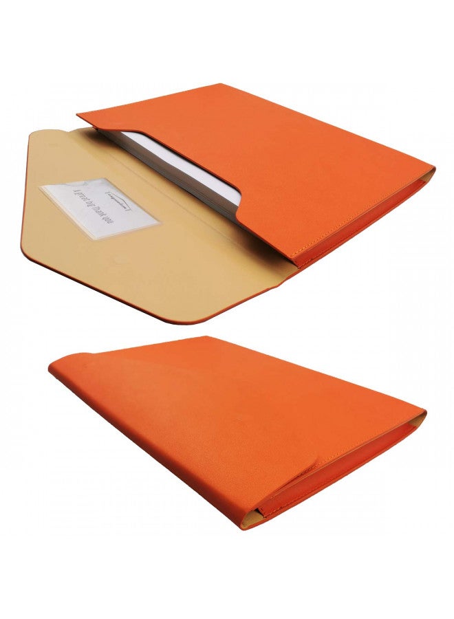 Enyuwlcm PU Leather A4 File Folder Document Holder Waterproof Portfolio Envelope Folder Case with Invisible Magnetic Closure Orange - Image 2