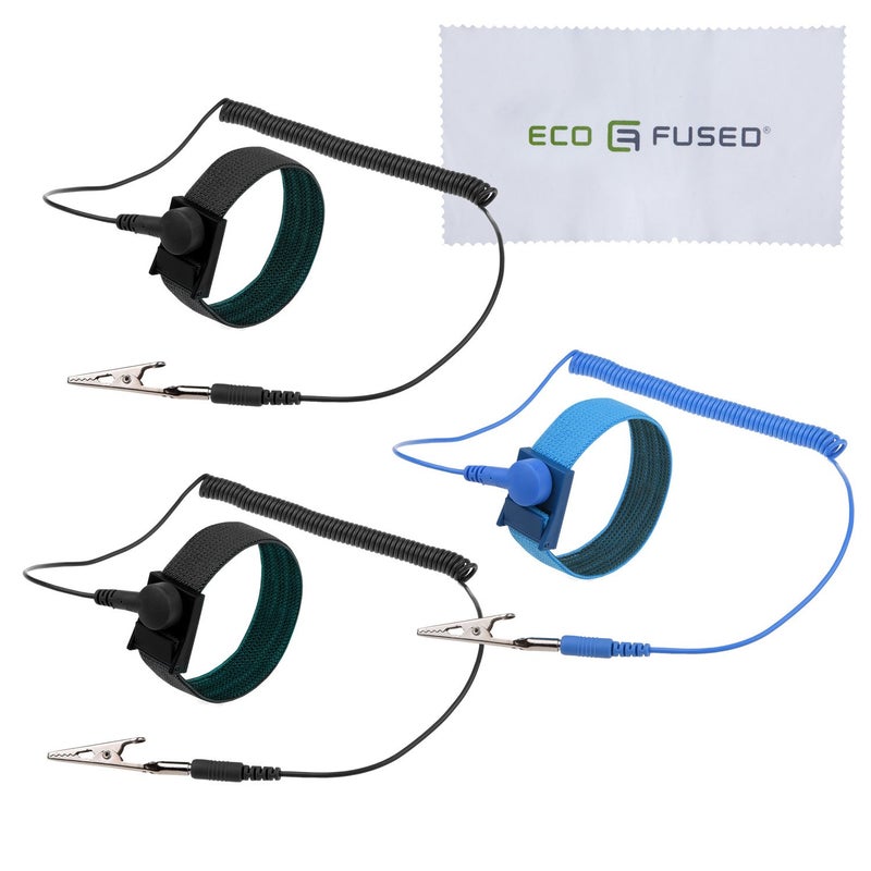 ECO-FUSED Anti Static Wrist Straps 3 Pack Reusable AntiStatic Wrist Straps Equipped with Grounding Wire and Alligator Clip Enables You to Ground Yourself2x Black 1x Blue - Image 2
