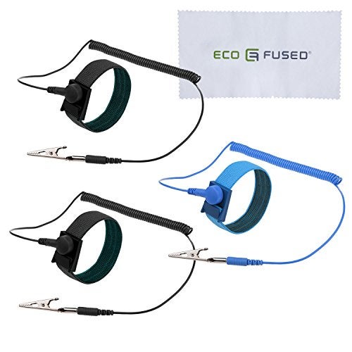 ECO-FUSED Anti Static Wrist Straps 3 Pack Reusable AntiStatic Wrist Straps Equipped with Grounding Wire and Alligator Clip Enables You to Ground Yourself2x Black 1x Blue - Image 1