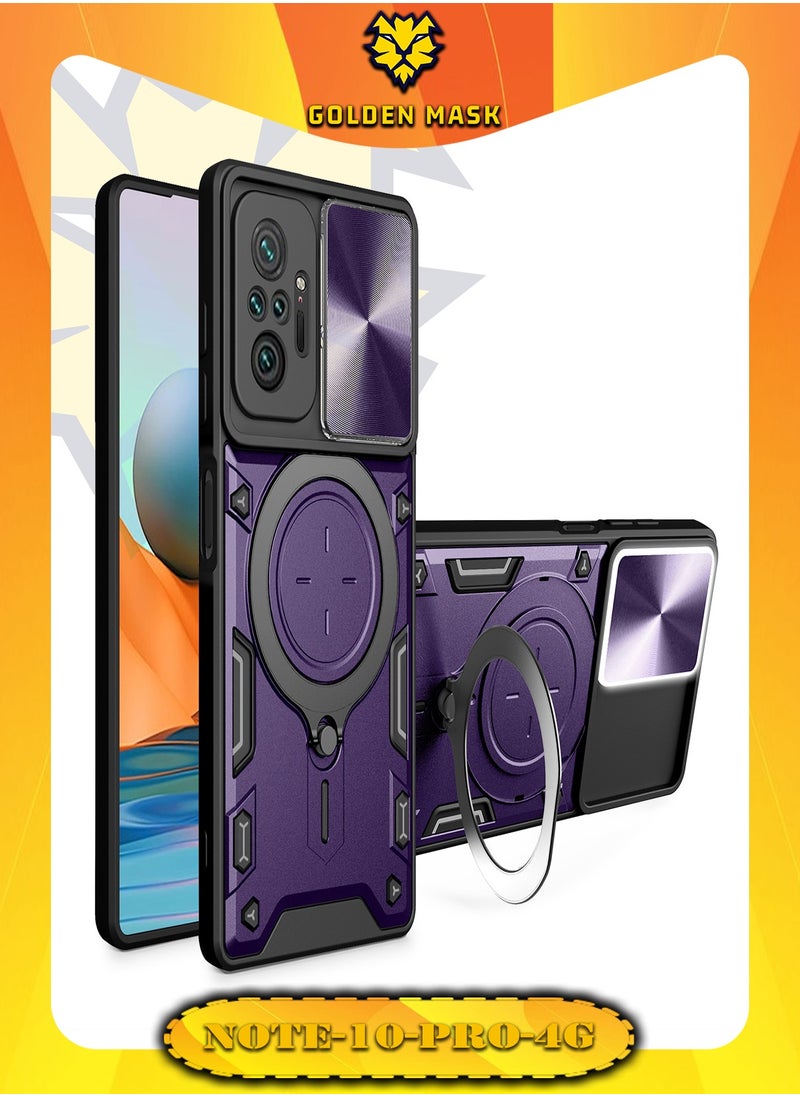 جولدن ماسك - جولدن ماسك لهاتف شاومى ريدمى نوت 10 برو/نوت 10 برو ماكس (Xiaomi Redmi Note 10 Pro/Note 10 Pro Max ) جراب حماية مع باب جرار لحماية عدسة  الكاميرا المدرعة مدمج بزاوية 360 درجة - (بنفسجى) - Image 1