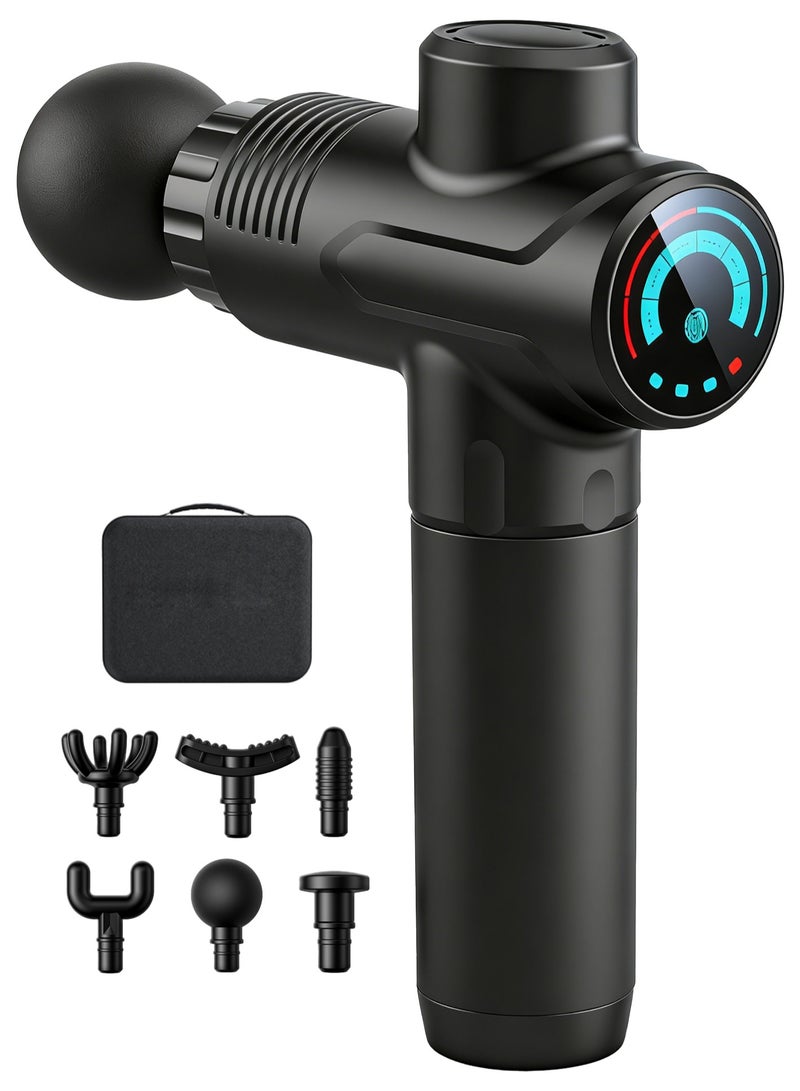 جهاز مساج تدليكا لأنسجة العميقة، مسدس تدليك قرع بشاشة لمس LED مع 6 سرعات و6 رؤوس تدليك، جهاز تدليك عضلي كهربائي محمول لتخفيف أي ألم، هدايا للعائلات والأصدقاء - Image 1