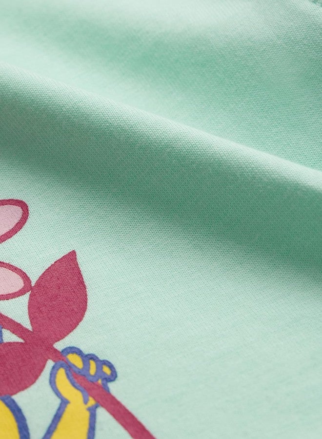 The Souled Store Looney Tunes: Flower Power Girls Round Neck Green Graphic Printed Cotton Flutter Sleeve Tops (2-8 Yrs) - Image 3