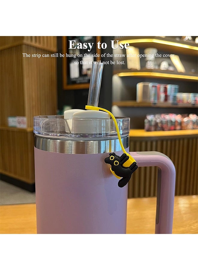 Cat Straw Cover Cap  - 7PCs Cute Black Cat Straw Toppers for 30 40 Oz Tumbler with Handle Silicone Straw Tips Accessories for 10mm Straws - Image 2