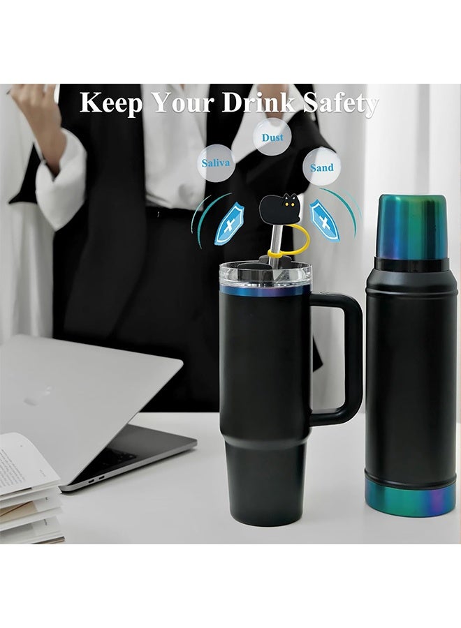 Cat Straw Cover Cap  - 7PCs Cute Black Cat Straw Toppers for 30 40 Oz Tumbler with Handle Silicone Straw Tips Accessories for 10mm Straws - Image 3