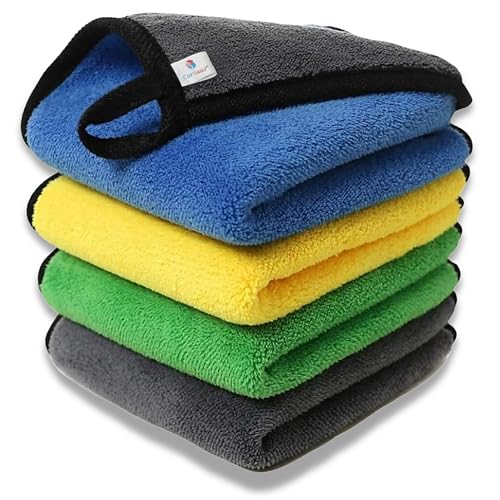 CAR SAAZ® Microfiber Cloth 800 GSM Pack of 4 (40X30 CM) | Mix Colors Microfiber Towels | Super Absorbent Car Cleaning Cloth | Multi-Purpose Clothes for Detailing, Cleaning, Washing, Polishing & Drying - Image 1