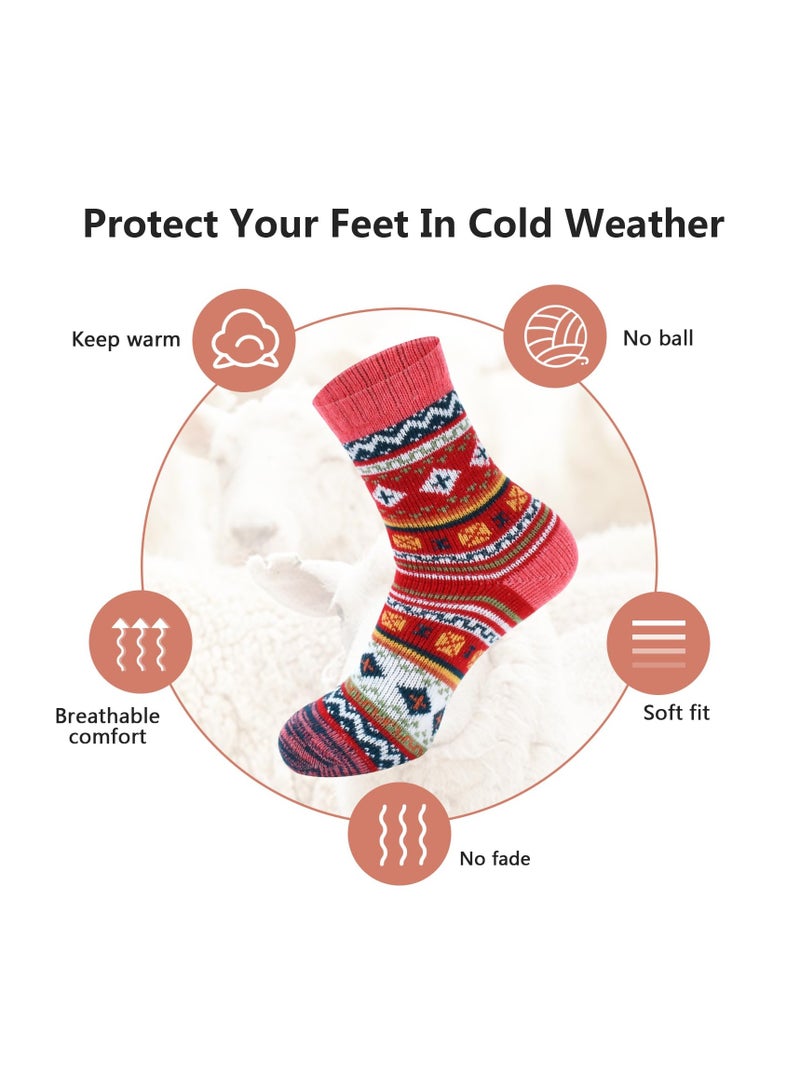 Cozy Wool Socks for Women, 5 Pairs of Thick Winter Crew Knit Socks, Suitable for Nordic Cabin Gifts, Soft & Warm for Cold Days - Image 4