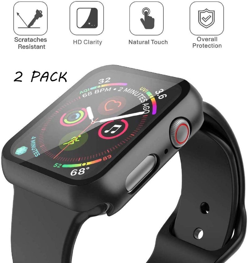 Misxi 2 Pack Hard PC Case with Tempered Glass Screen Protector Compatible with Apple Watch SE 3 (2025) SE 2 SE Series 6 Series 5 Series 4 44mm, Black - Image 2