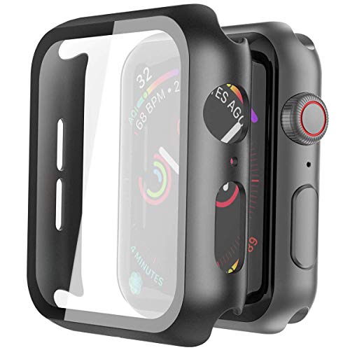 Misxi 2 Pack Hard PC Case with Tempered Glass Screen Protector Compatible with Apple Watch SE 3 (2025) SE 2 SE Series 6 Series 5 Series 4 44mm, Black - Image 1