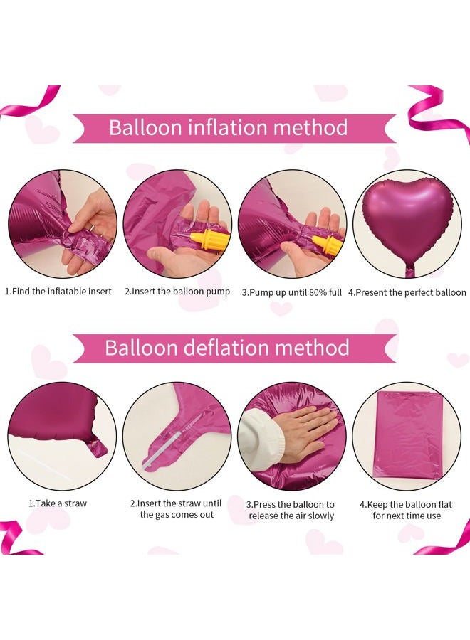 Biapian Foil Heart Balloons, 10PCS Pink Heart Shape Balloons Valentines Balloons 18inch Rose Red Foil Balloons for Helium Birthday Decorations for Girls Women for Valentines Day, Wedding, Anniversary - Image 3