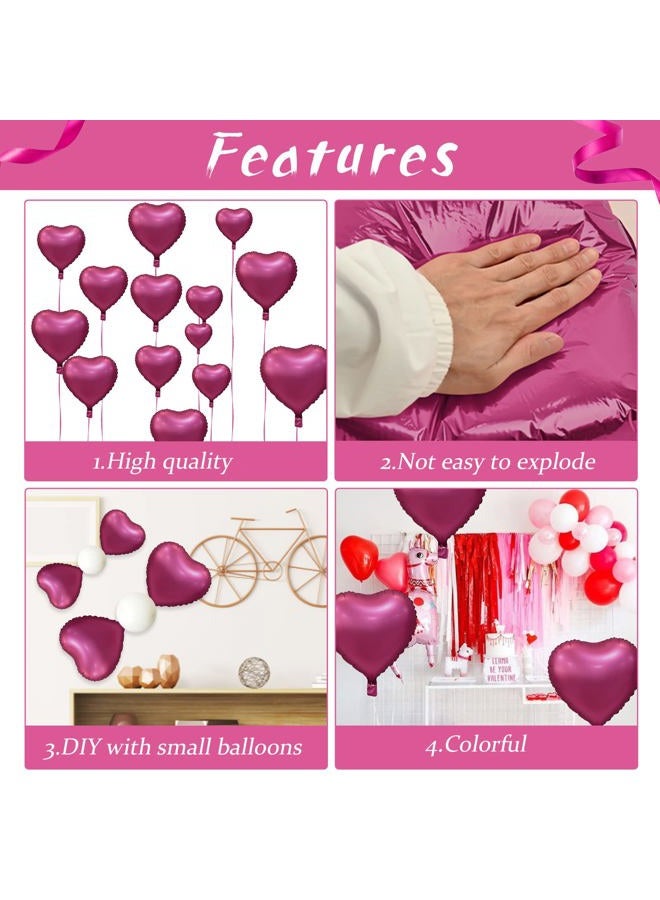 Biapian Foil Heart Balloons, 10PCS Pink Heart Shape Balloons Valentines Balloons 18inch Rose Red Foil Balloons for Helium Birthday Decorations for Girls Women for Valentines Day, Wedding, Anniversary - Image 4