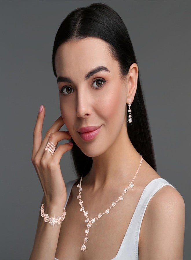 ACO-UINT 5 Pieces Clutch Purse Rhinestone Jewelry Sets for Women Prom Necklace Earrings Bracelet Ring Bling Glitter Purse Formal Jewelry for Women Evening Wear (Rose Gold) - Image 5