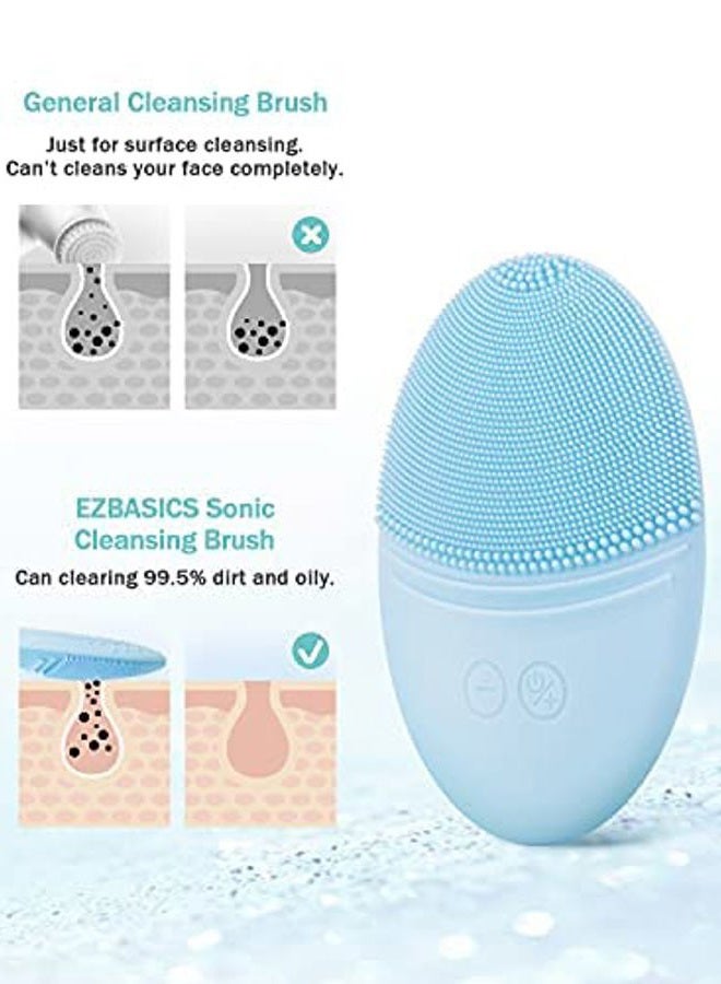 EZBASICS Facial Cleansing Brush, Waterproof Sonic Vibrating Face Brush for Deep Cleansing, Gentle Exfoliating and Massaging, Inductive charging (Blue) - Image 3