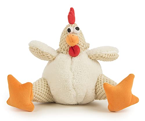 goDog Checkers Fat Rooster Squeaky Plush Dog Toy Chew Guard Technology White Large - Image 1