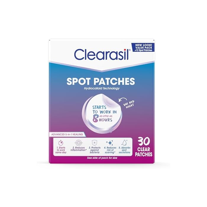 Clearasil Day and Night Spot Patches, Advanced Healing Hydrocolloid Acne Pimple Treatment, Blemish Spot Stickers for Face, 30 Count