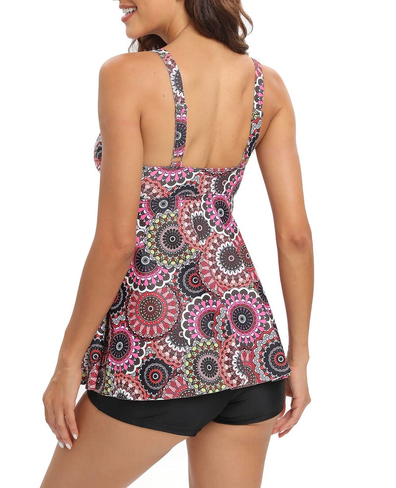 SEAFORM Women's Tankini Bathing Suits Two-Piece Tummy Control Swim Dress High Waist Printing Padded Swimsuits with Boyshorts - Image 3