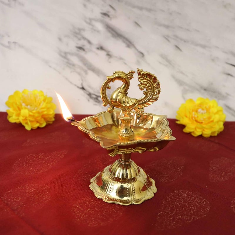 Spillbox Brass Diya Peacock Annam VilakkuOil Lamp for Puja Pooja AartiArti Deepak Deepam Oil Lamp for Home Temple Puja Articles Decor GiftsWeight 110gmStar Annam Diya Small