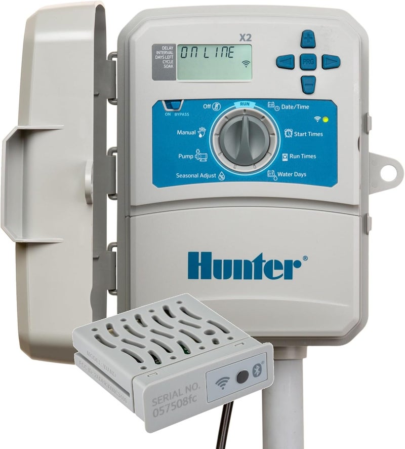 جهاز التحكم في الري الذكي SPW Hunter Hydrawise X2-400 مع 4 محطات، مزود بوحدة Wand WiFi، طراز X2، 4 مناطق، للاستخدام الخارجي أو الداخلي، مؤقت الري الذكي عبر الإنترنت X2400 - Image 1