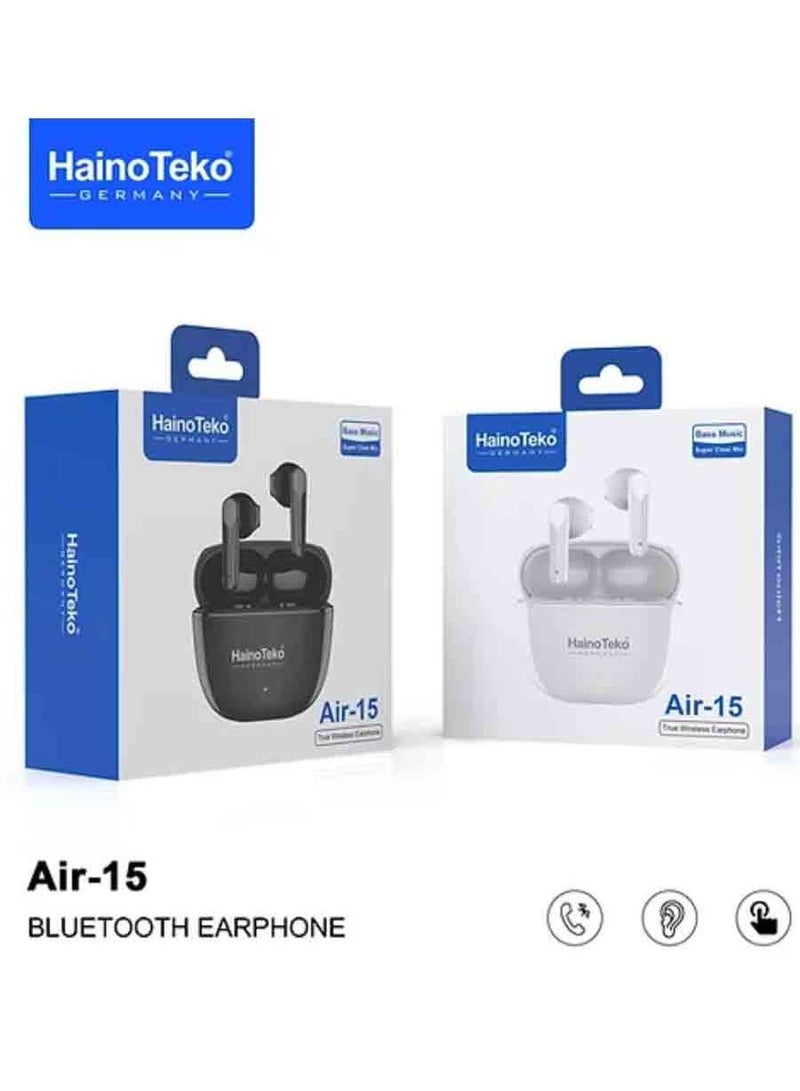 Haino Teko Haino Teko Wireless AIR-15 In-Ear Bluetooth Earphone Free Silicon Cover With Hook Original Quality Compatible For IOS And Androids White - Image 2