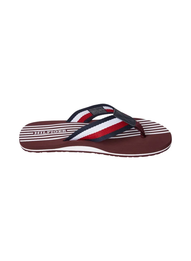 TOMMY HILFIGER Men's Signature Tape Strap Flip-Flops - Polyester, Red