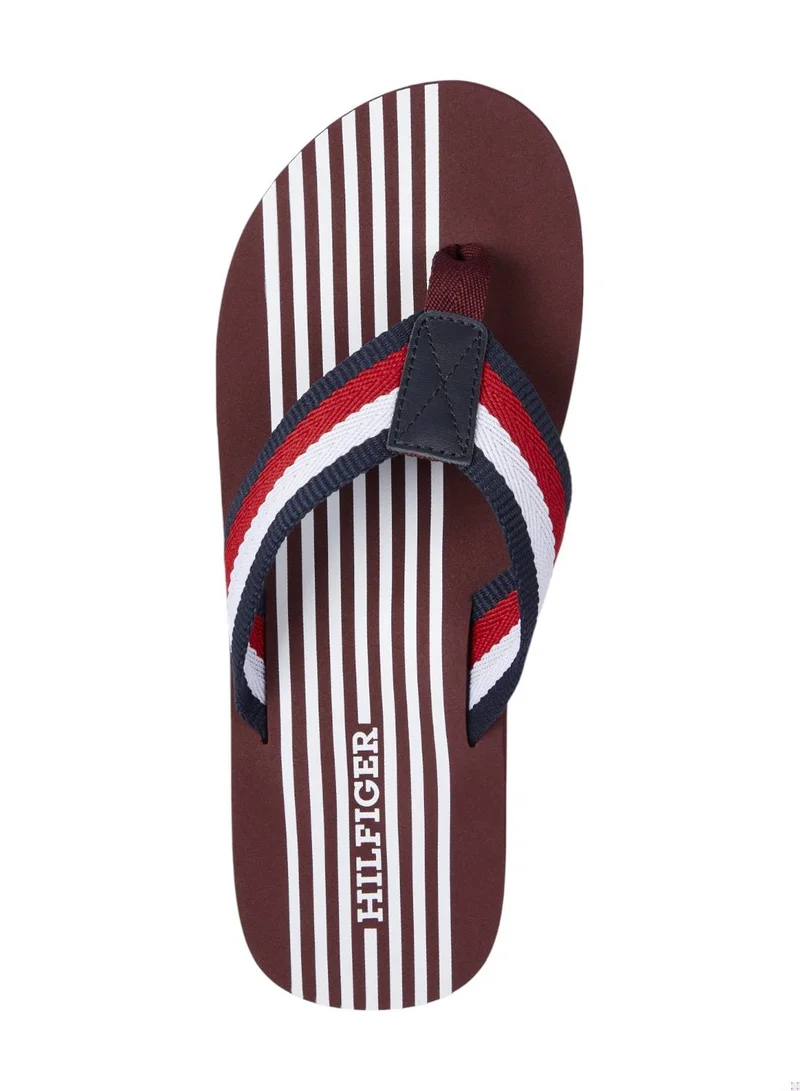 TOMMY HILFIGER Men's Signature Tape Strap Flip-Flops - Polyester, Red