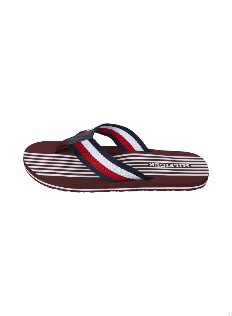 TOMMY HILFIGER Men's Signature Tape Strap Flip-Flops - Polyester, Red