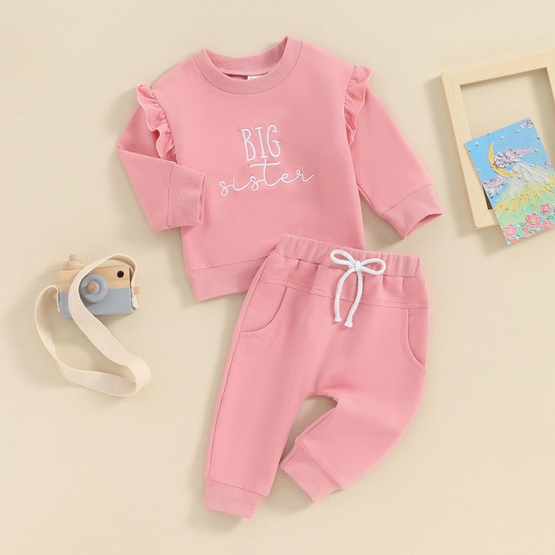Bonangber Big Sister Little Sister Matching Outfits Toddler Girl Crewneck Sweatshirt Big Sister Shirt Pants Toddler Fall Winter Clothes (A-Pink Big Sister,2-3T) - Image 2