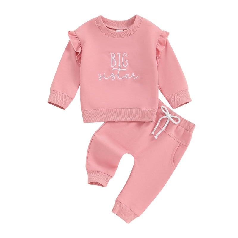 Bonangber Big Sister Little Sister Matching Outfits Toddler Girl Crewneck Sweatshirt Big Sister Shirt Pants Toddler Fall Winter Clothes (A-Pink Big Sister,2-3T) - Image 1