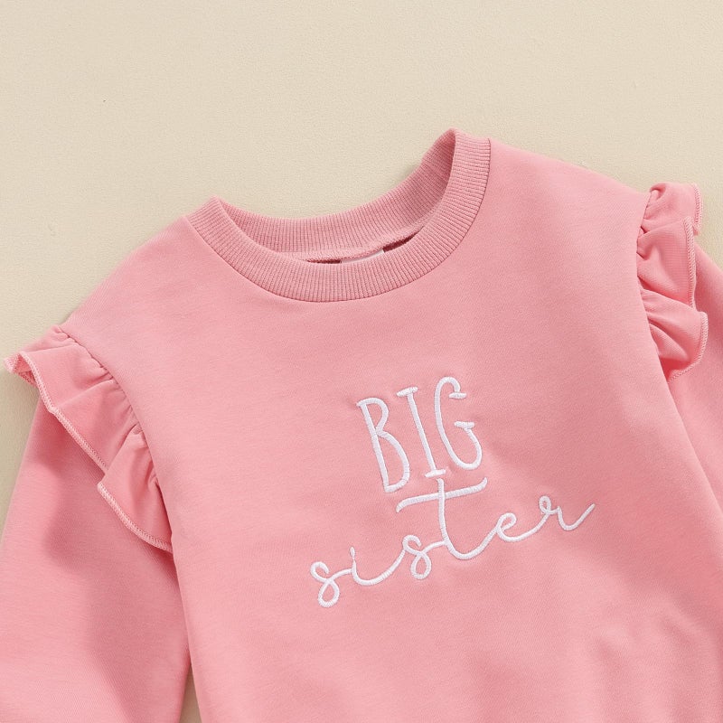Bonangber Big Sister Little Sister Matching Outfits Toddler Girl Crewneck Sweatshirt Big Sister Shirt Pants Toddler Fall Winter Clothes (A-Pink Big Sister,2-3T) - Image 3