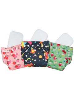 Chinmay Kids Combo Of Printed Cloth Diaperreusable Washable Adjustable Snap Buttons Cloth Diaper For Babies (0 36 Months) With Wet Free Insert Pads (Pack Of 3) (Baby Pinkdark Bluegreen)  - Image 2