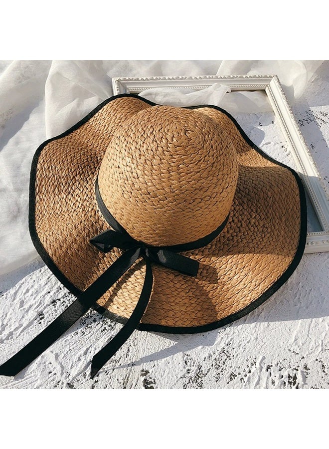 Women Vacation Style Beach Straw Hat Summer Travel Sea Packable Romantic UV Sun Protect Women Stylish Hat Wide Brim Bohe Style Panama Hat - Image 1