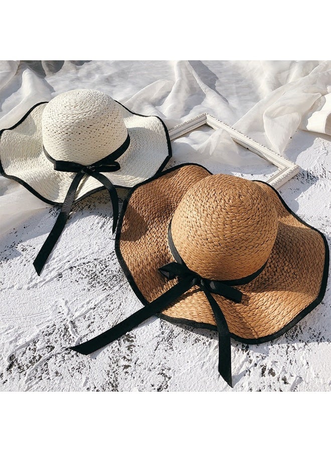 Women Vacation Style Beach Straw Hat Summer Travel Sea Packable Romantic UV Sun Protect Women Stylish Hat Wide Brim Bohe Style Panama Hat - Image 4