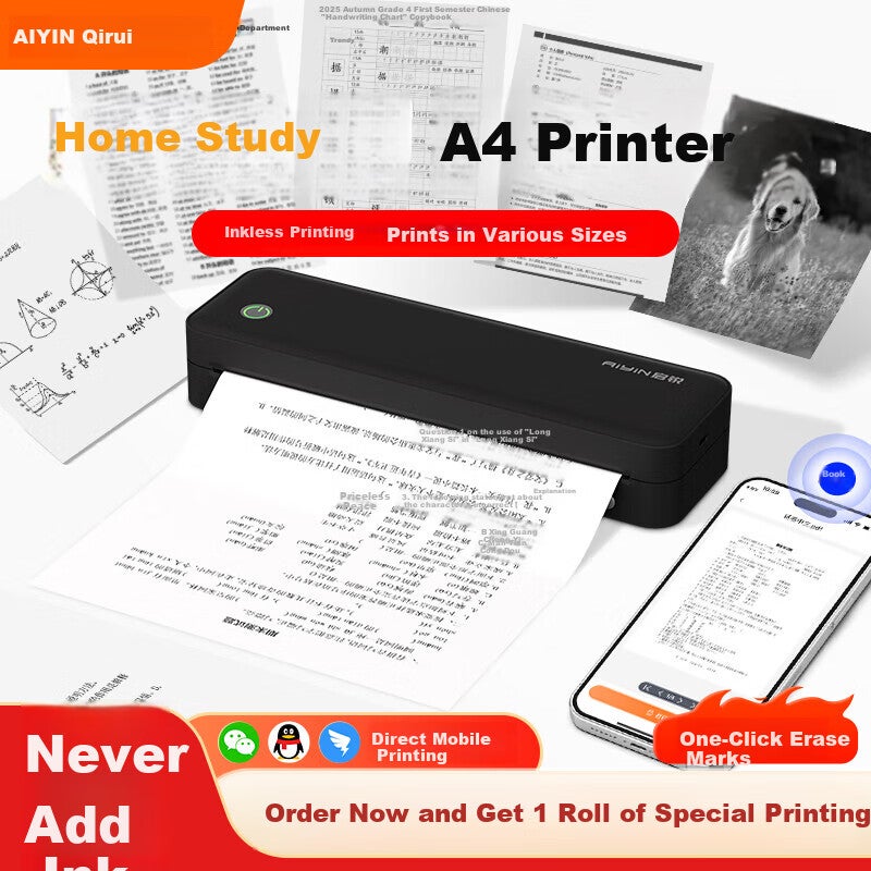 JD Jing Zao طابعة QIRUI A40a HD بدون حبر لتصحيح الأخطاء للمنزل والطلاب والواجبات المحمولة بلوتوث لاسلكية A4 طابعة حرارية محمولة مدمجة - Image 3