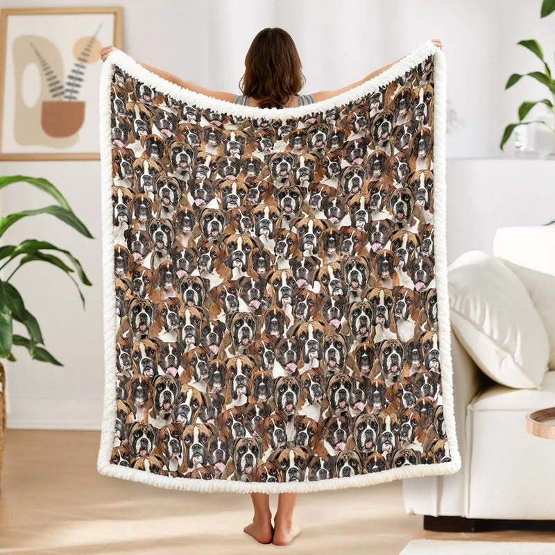 BlessLiving Boxer Blankets Super Soft Fuzzy Dogs Blanket for Kids Adults Cute Puppy Fleece Blanket Reversible Animal Brown Sherpa Throw Thick Lightweight Cozy Plush Blankets White BoxerTwin60x80