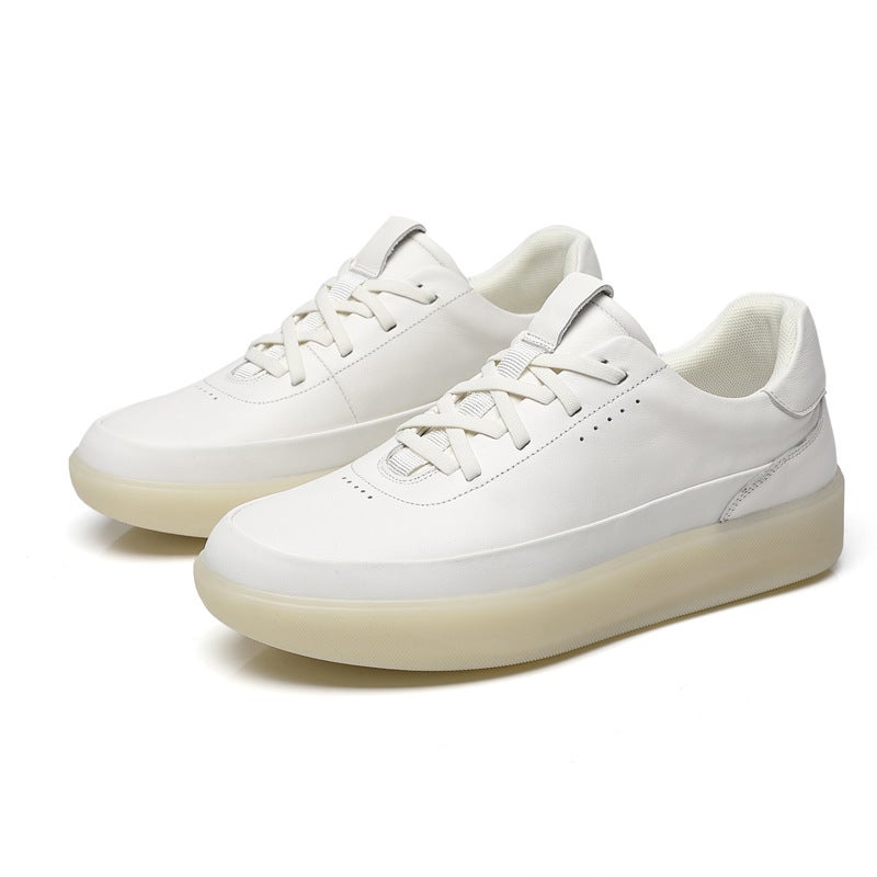 First-Layer Cowhide White Shoes for Men 2025 New Breathable Versatile Soft-Soled Casual Shoes Thick-Soled Sports Style Moral Training Shoes White - Image 1