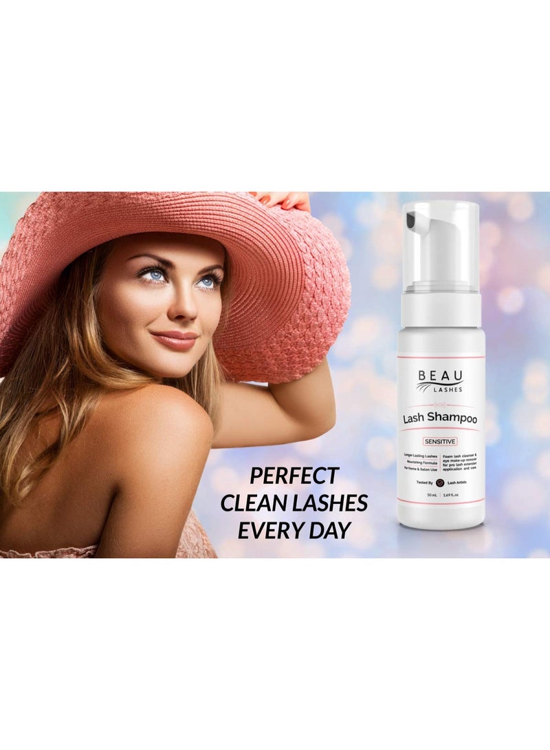 beau lashes Eyelash Extension Foam Cleanser Shampoo & Brush (50ml) - Oil Free Sensitive Paraben & Sulfate Free Eyelid/Lash Foaming Wash Cleaner To Remove Makeup & Mascara - Ideal For Salons And Home Care - Image 5