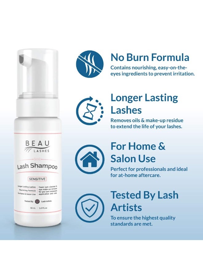 beau lashes Eyelash Extension Foam Cleanser Shampoo & Brush (50ml) - Oil Free Sensitive Paraben & Sulfate Free Eyelid/Lash Foaming Wash Cleaner To Remove Makeup & Mascara - Ideal For Salons And Home Care - Image 4
