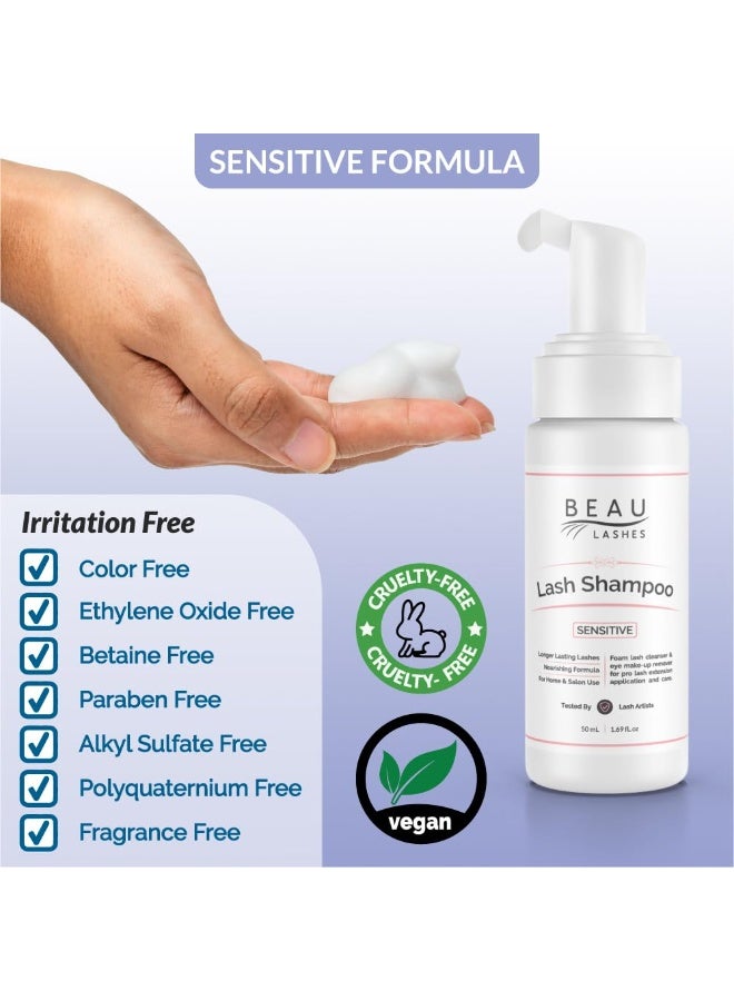 beau lashes Eyelash Extension Foam Cleanser Shampoo & Brush (50ml) - Oil Free Sensitive Paraben & Sulfate Free Eyelid/Lash Foaming Wash Cleaner To Remove Makeup & Mascara - Ideal For Salons And Home Care - Image 3