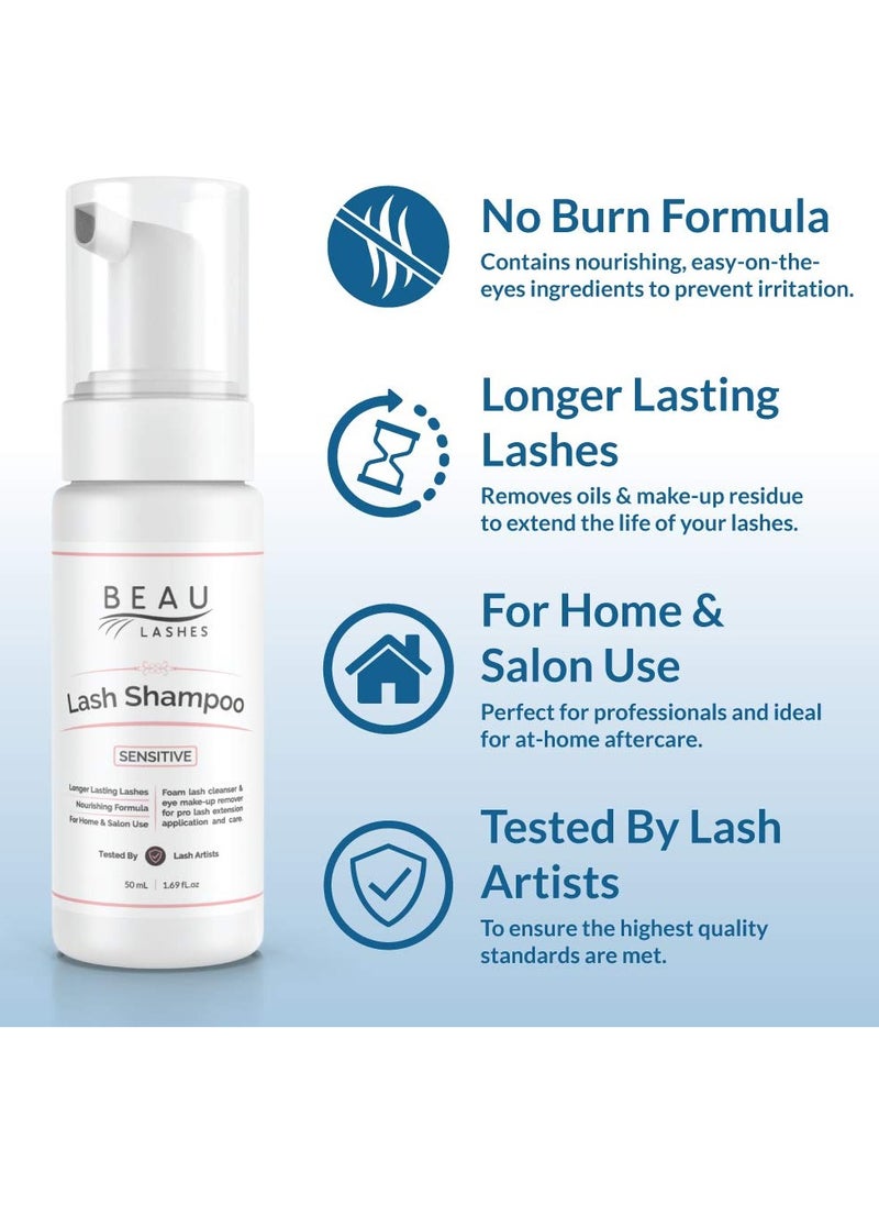 beau lashes Korean Eyelash Extension Foam Cleanser Shampoo & Brush (50ml) - Oil Free Sensitive Paraben & Sulfate Free Eyelid/Lash Foaming Wash Cleaner To Remove Makeup & Mascara - Ideal For Salons And Home Care  - Image 2